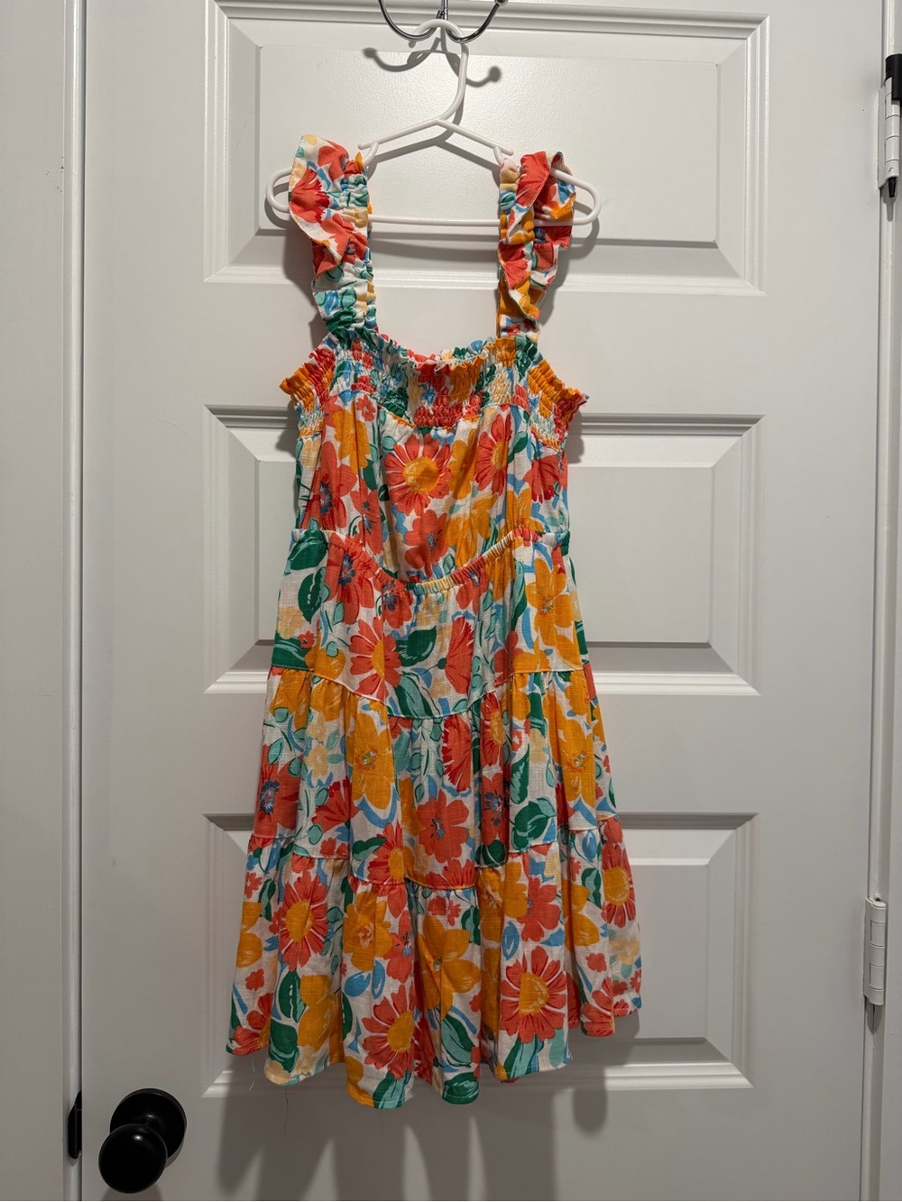 Copper Key Floral Tiered Sundress in Orange, Yellow & Green